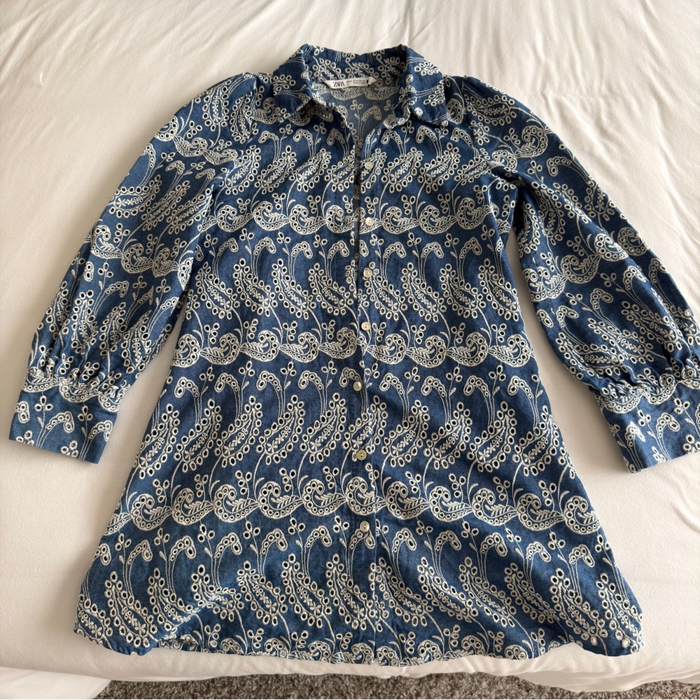 Zara Blue Embroidered Dress